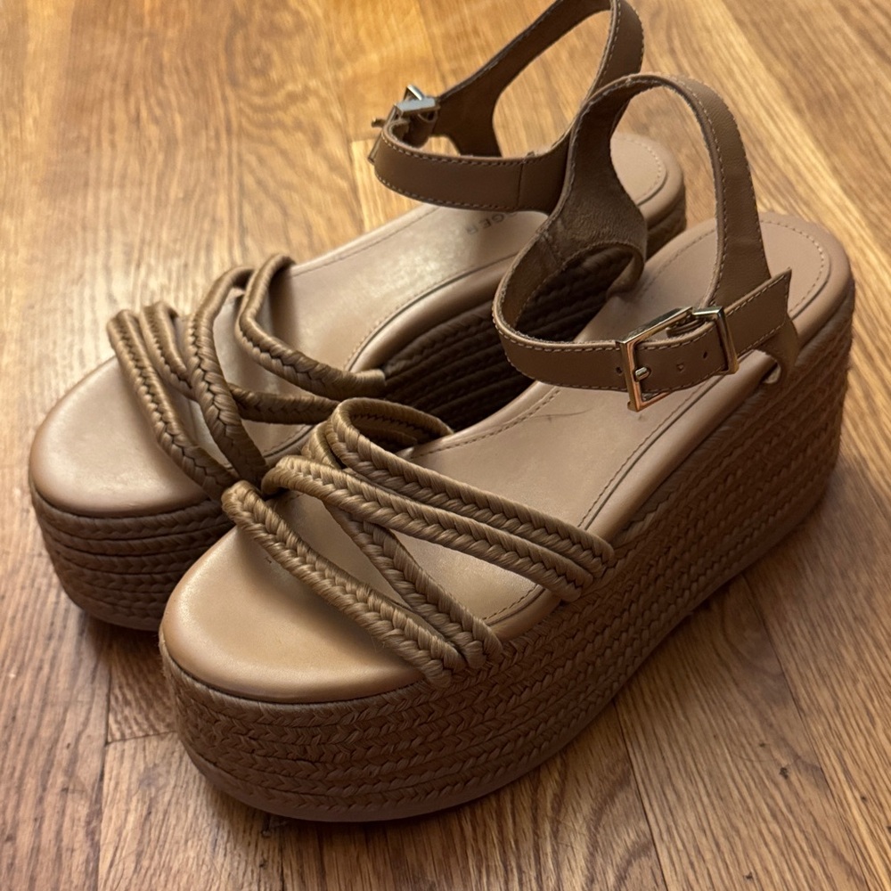Kelsi Dagger Tan Braided Platform Wedge Sandals